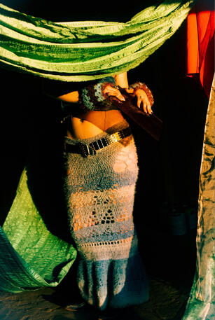 mean jean top and windows to the soul mermaid skirt and bomb pom handwarmers