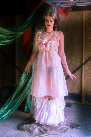 window wedding dress and ankle prude petticoat