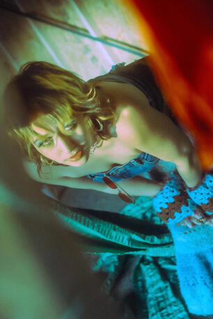 mean jean top and windows to the soul mermaid skirt and bomb pom handwarmers